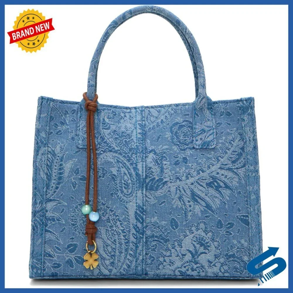 Small Denim Satchel with Crossbody Strap, Zipper Closure